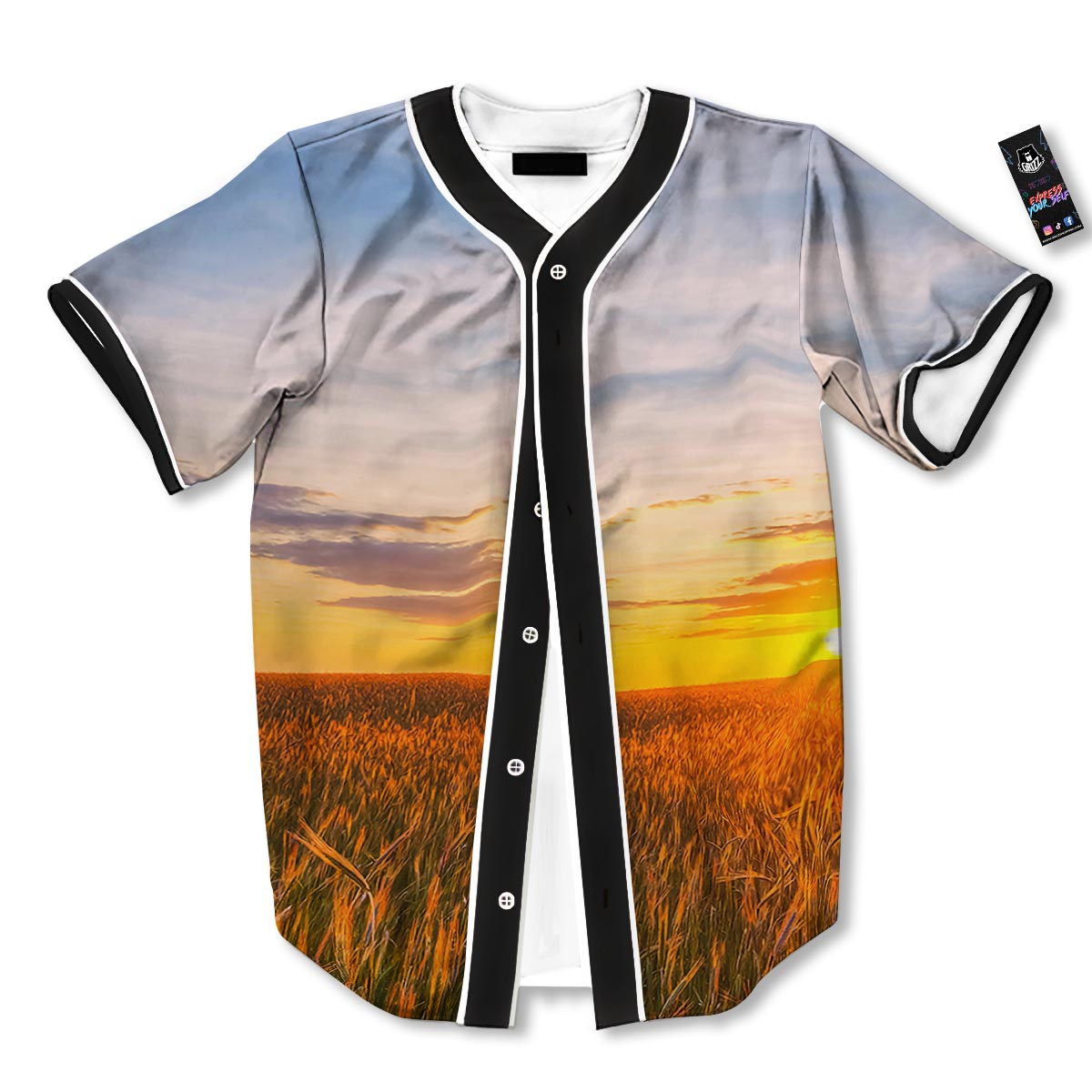 Field Sunrise Print Baseball Jersey-grizzshop