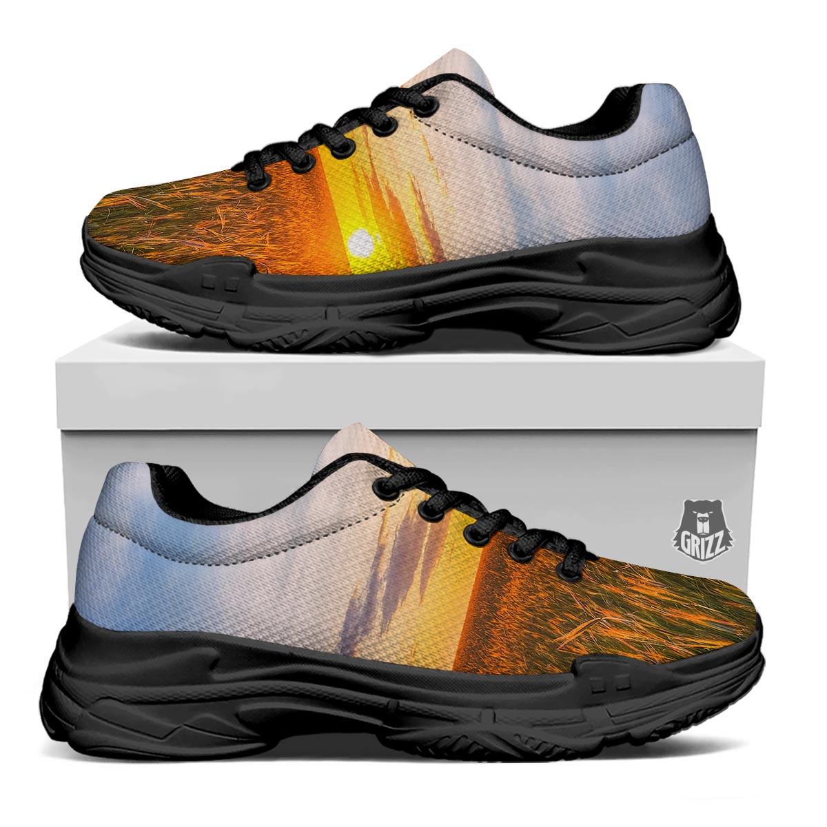 Field Sunrise Print Black Chunky Shoes-grizzshop