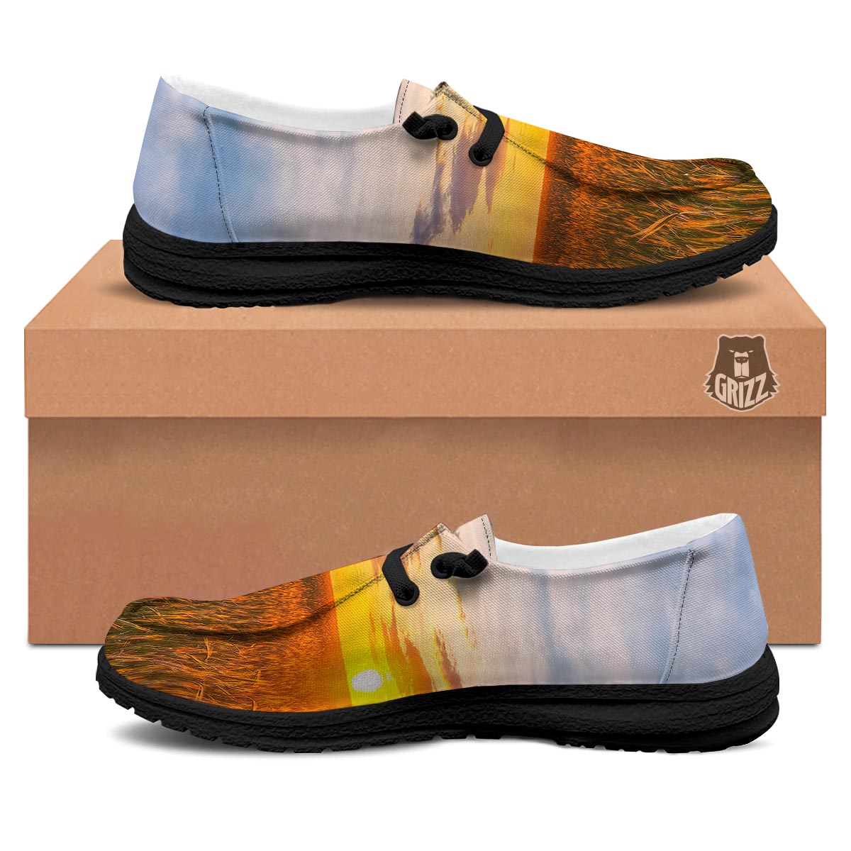 Field Sunrise Print Black Loafers-grizzshop