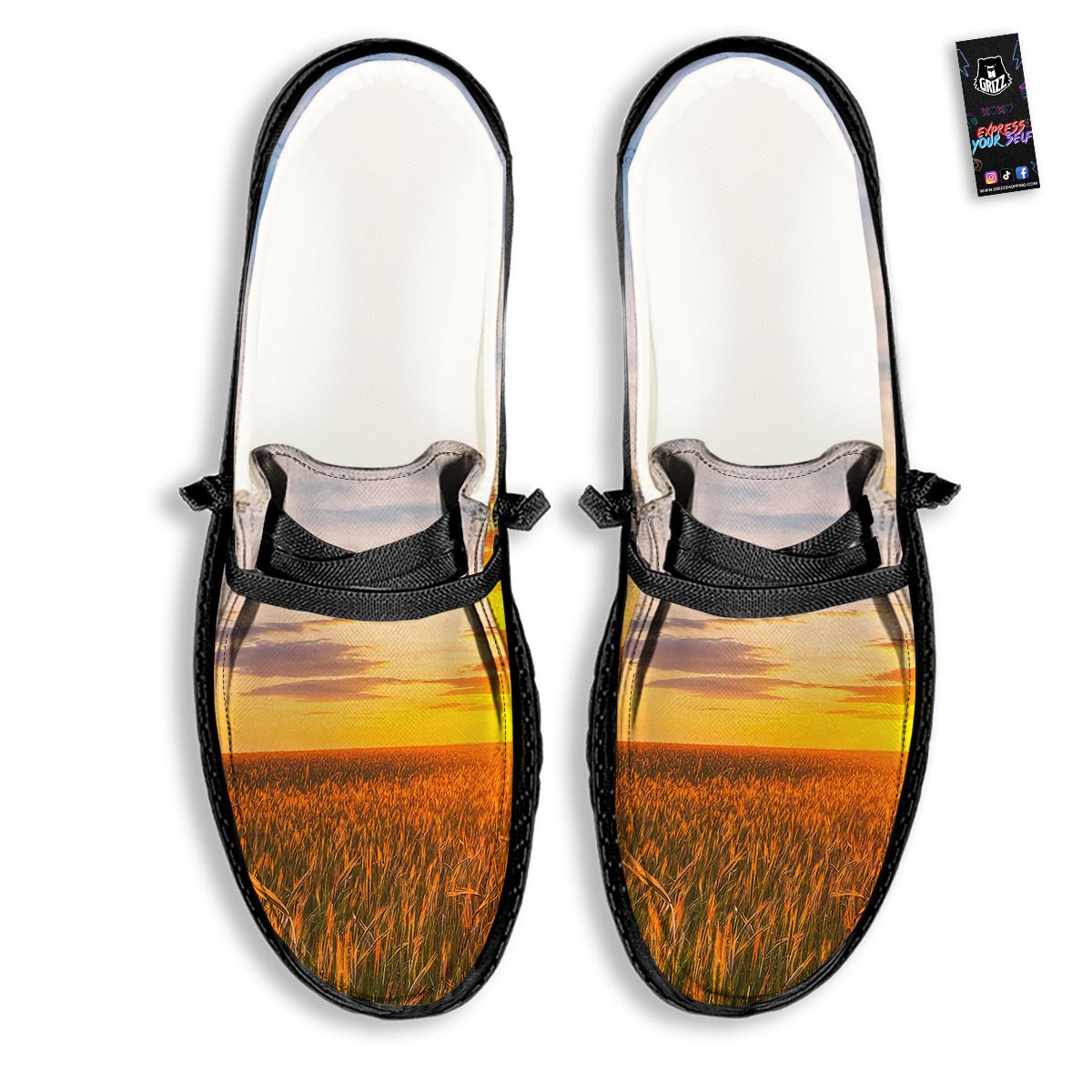 Field Sunrise Print Black Loafers-grizzshop