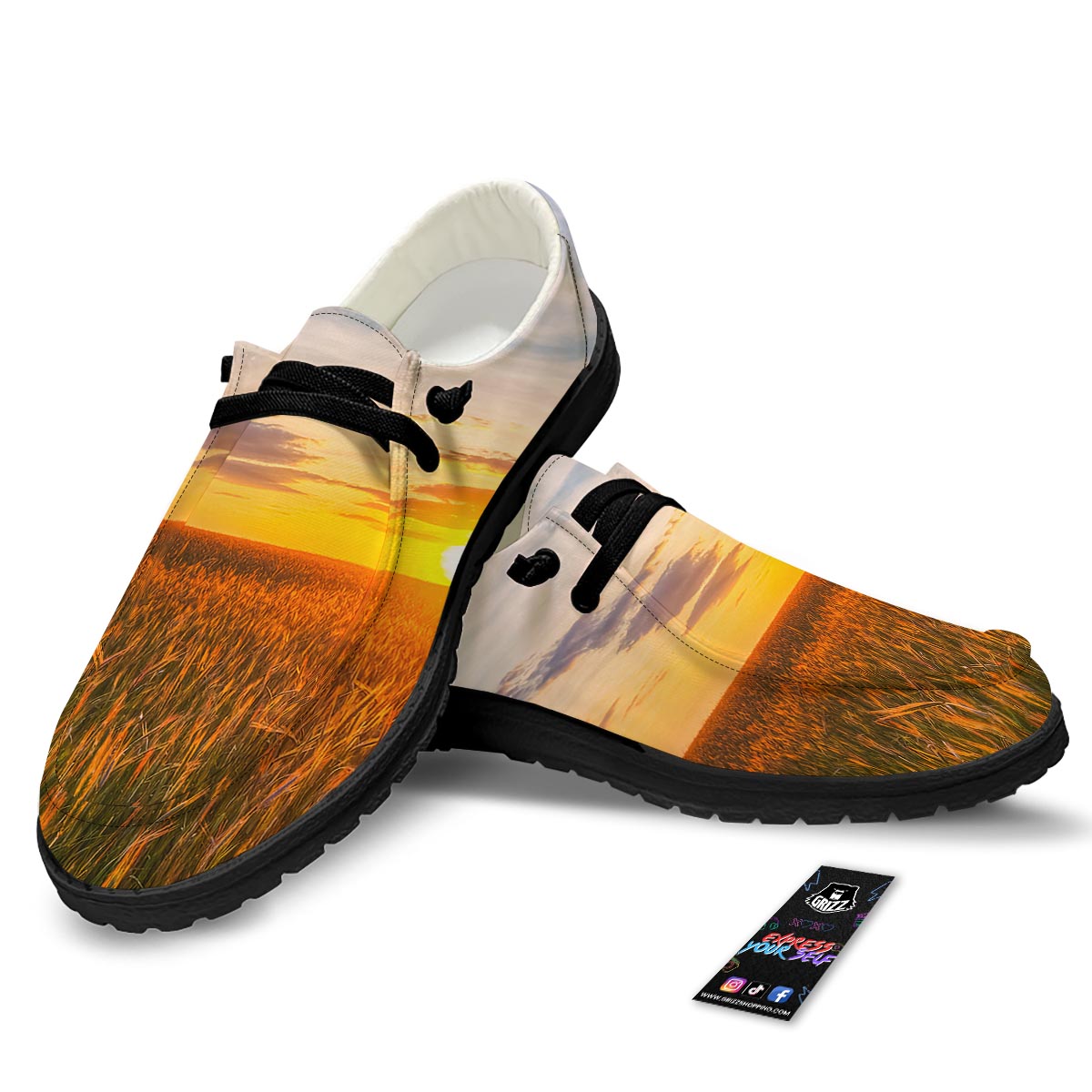 Field Sunrise Print Black Loafers-grizzshop