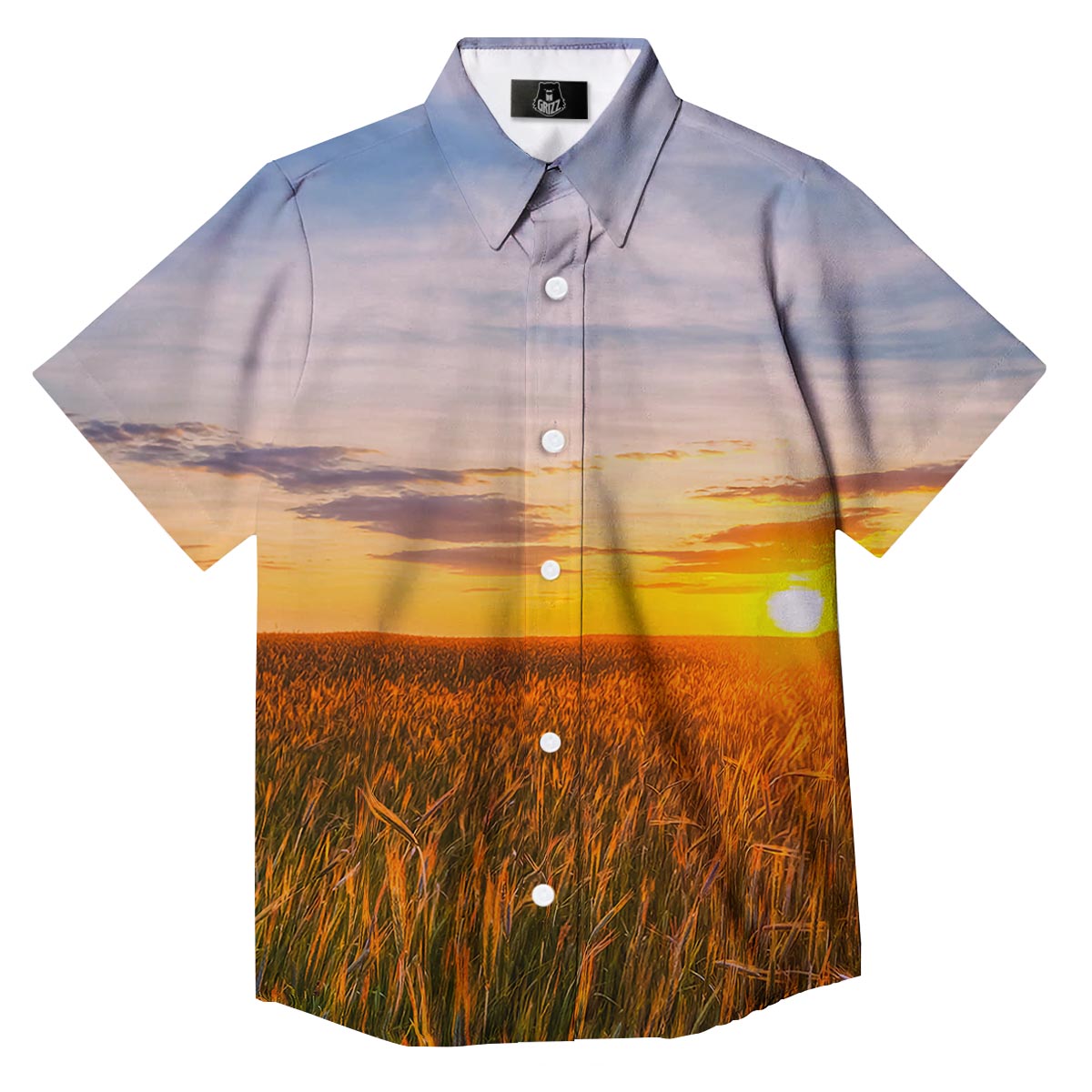 Field Sunrise Print Button Up Shirt-grizzshop