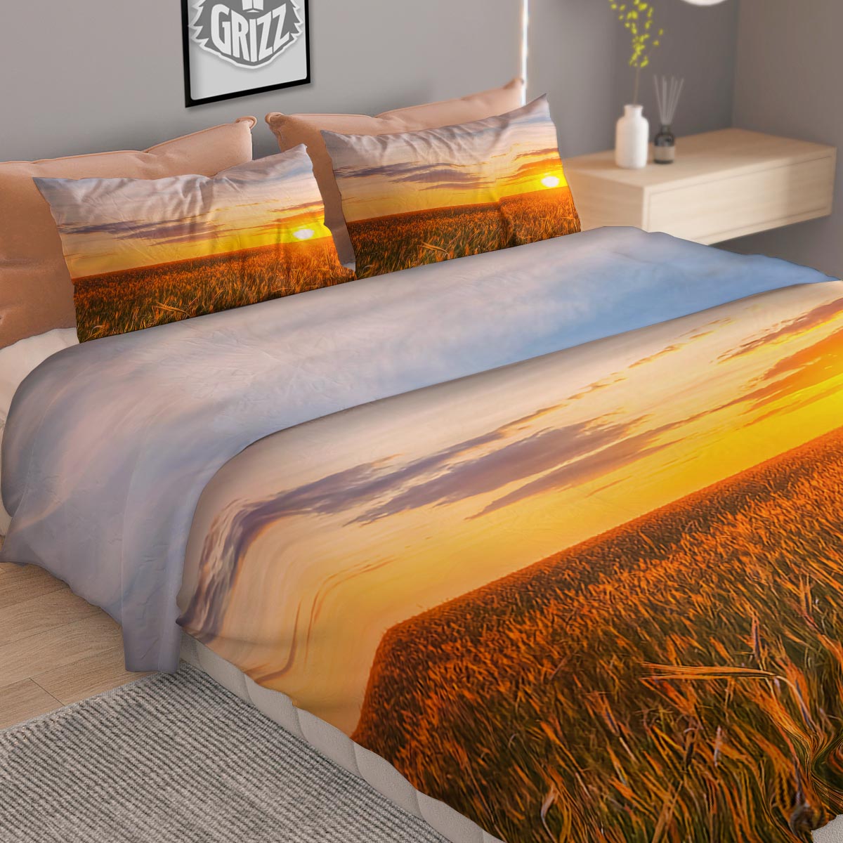 Field Sunrise Print Duvet Cover Bedding Set