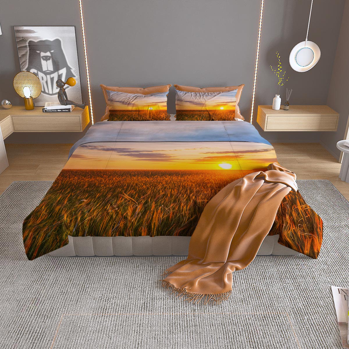 Field Sunrise Print Duvet Cover Bedding Set