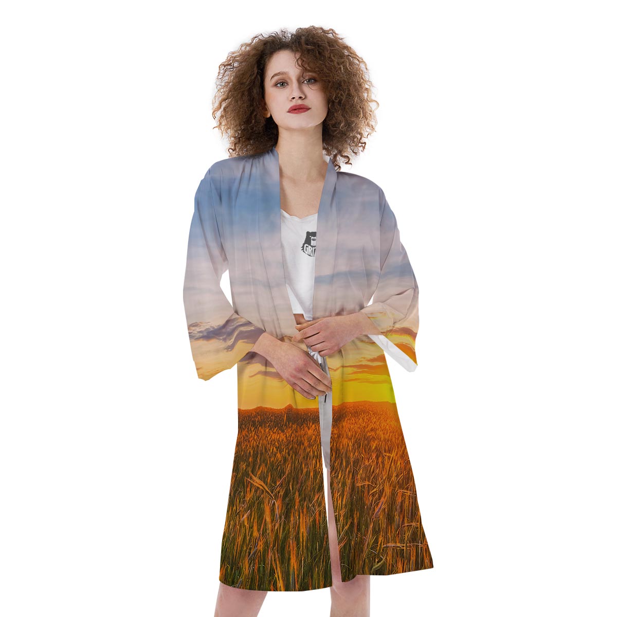 Field Sunrise Print Kimono-grizzshop