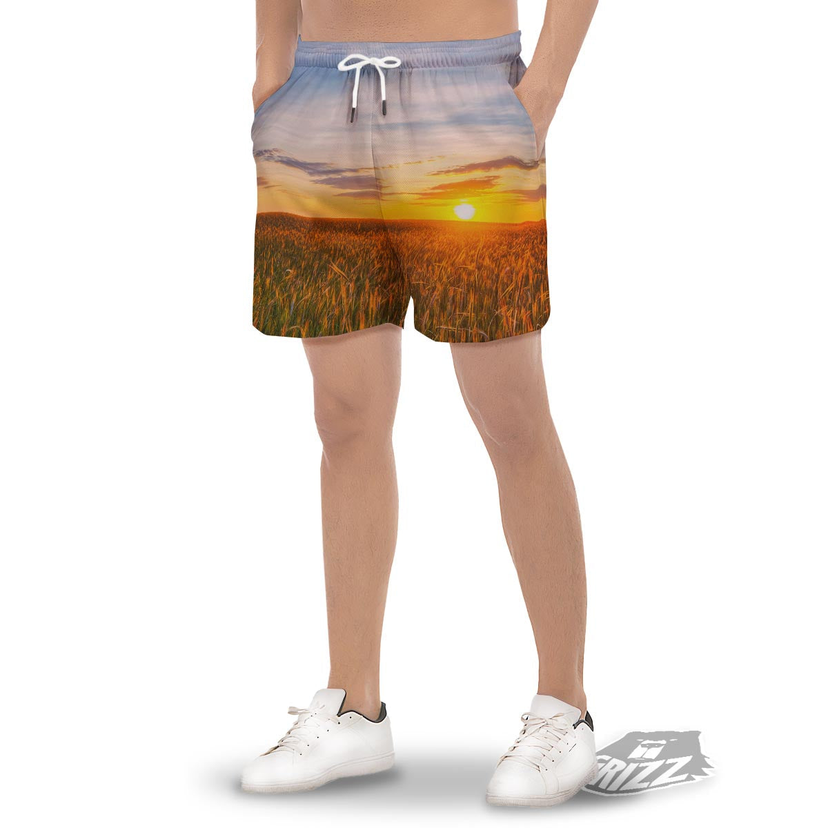 Field Sunrise Print Men's Gym Shorts-grizzshop