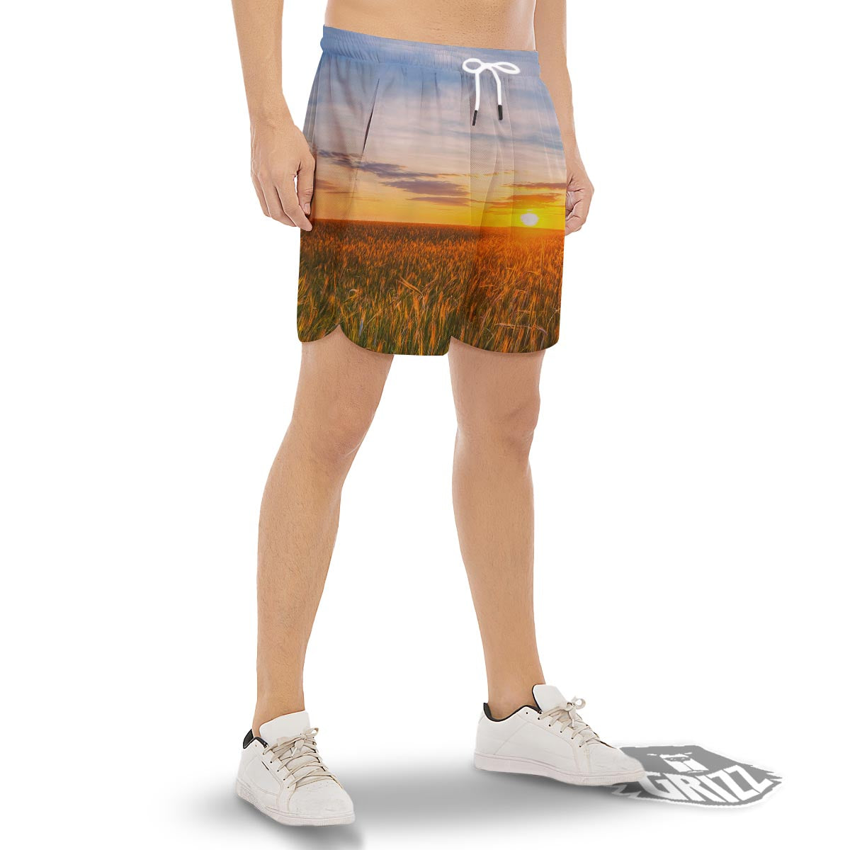 Field Sunrise Print Men's Gym Shorts-grizzshop