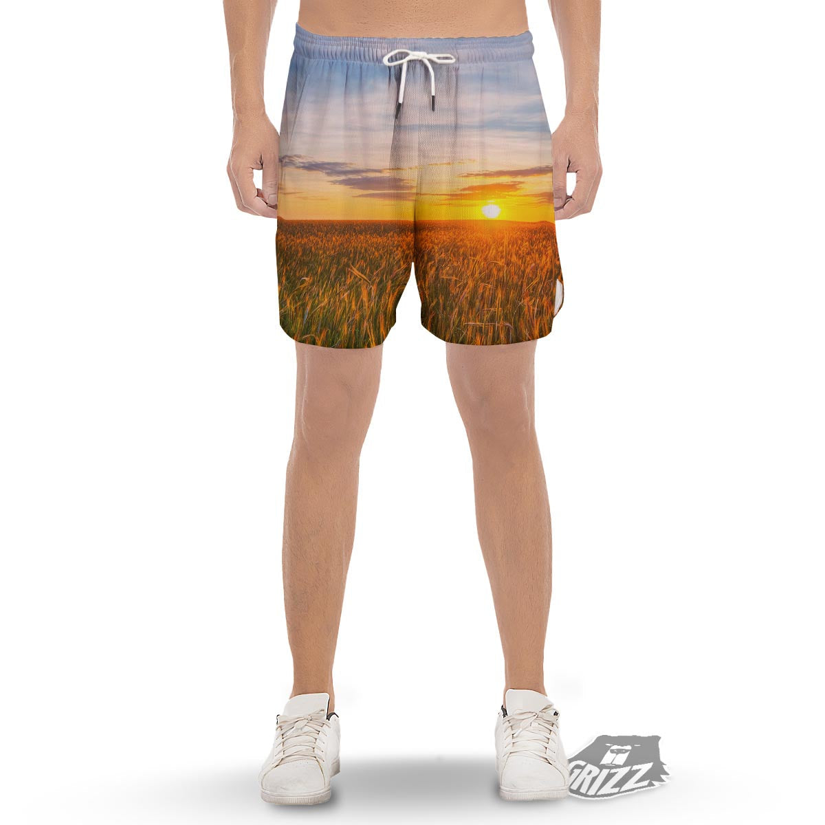 Field Sunrise Print Men's Gym Shorts-grizzshop