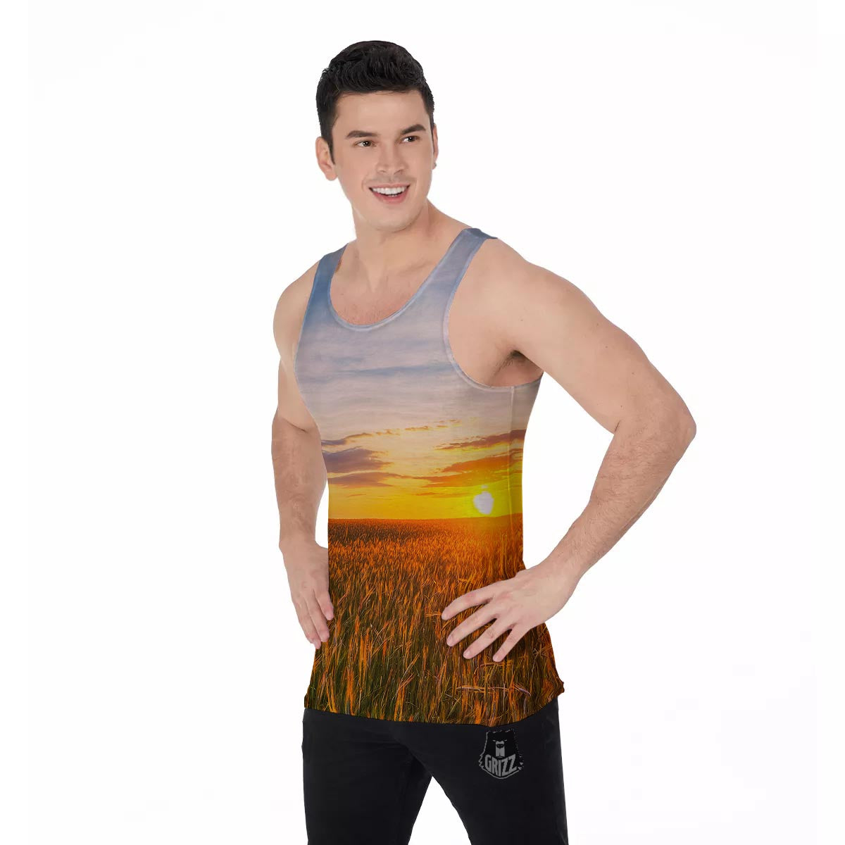 Field Sunrise Print Men's Tank Top-grizzshop