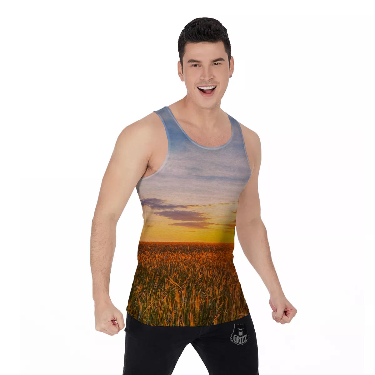 Field Sunrise Print Men's Tank Top-grizzshop
