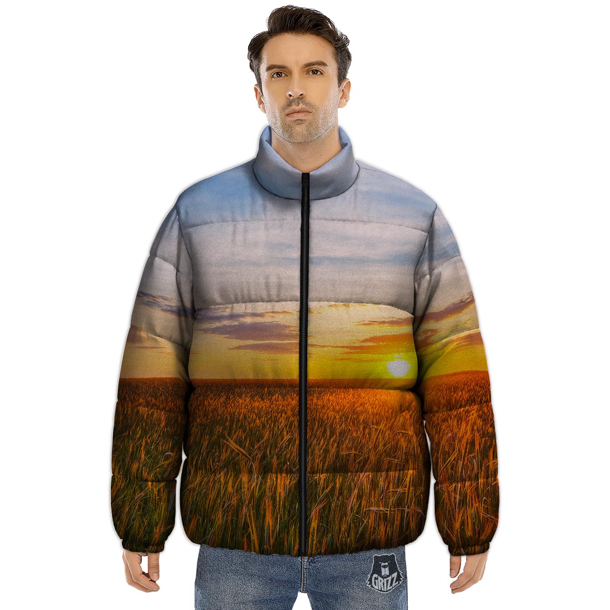 Field Sunrise Print Puffer Jacket-grizzshop