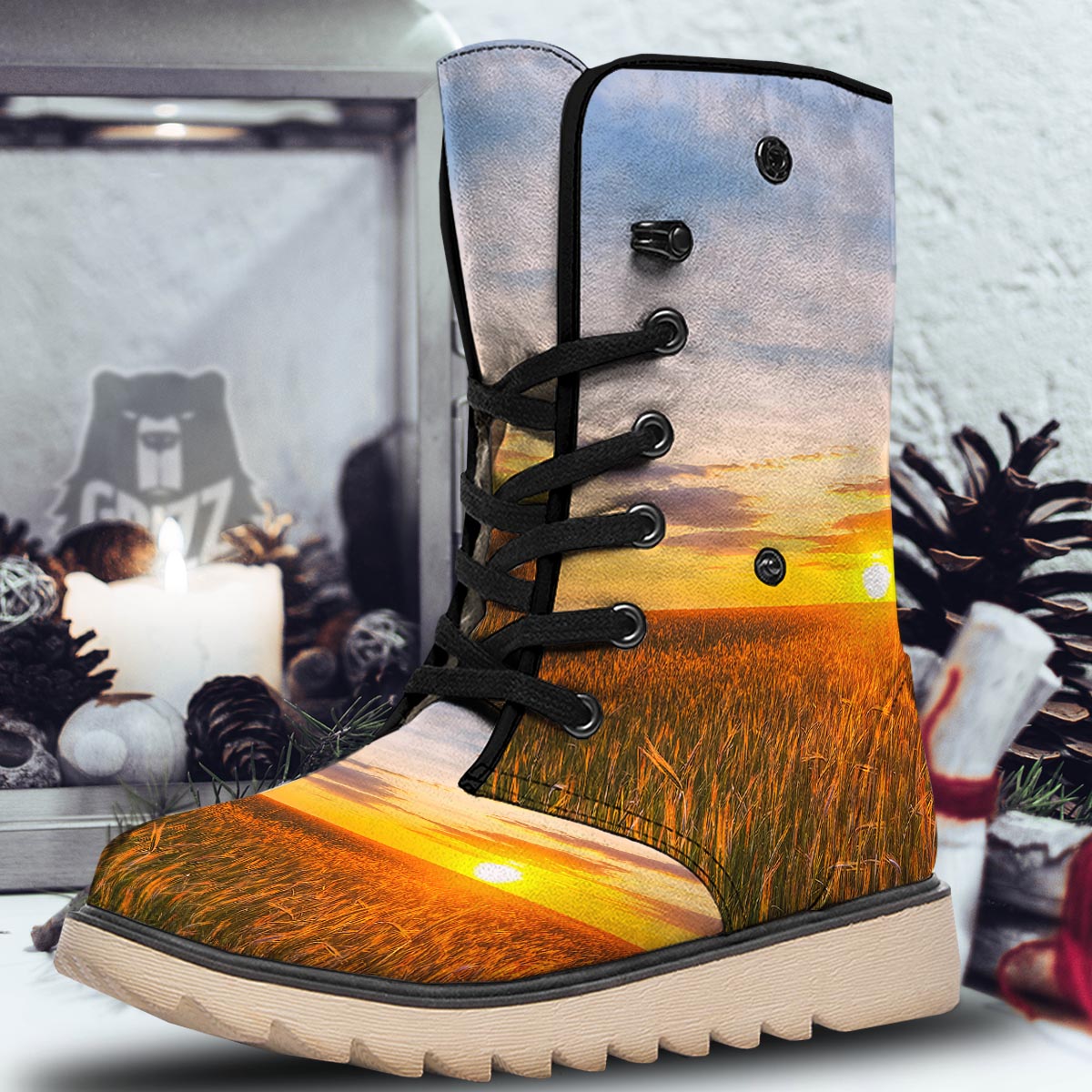 Field Sunrise Print Snow Boots-grizzshop