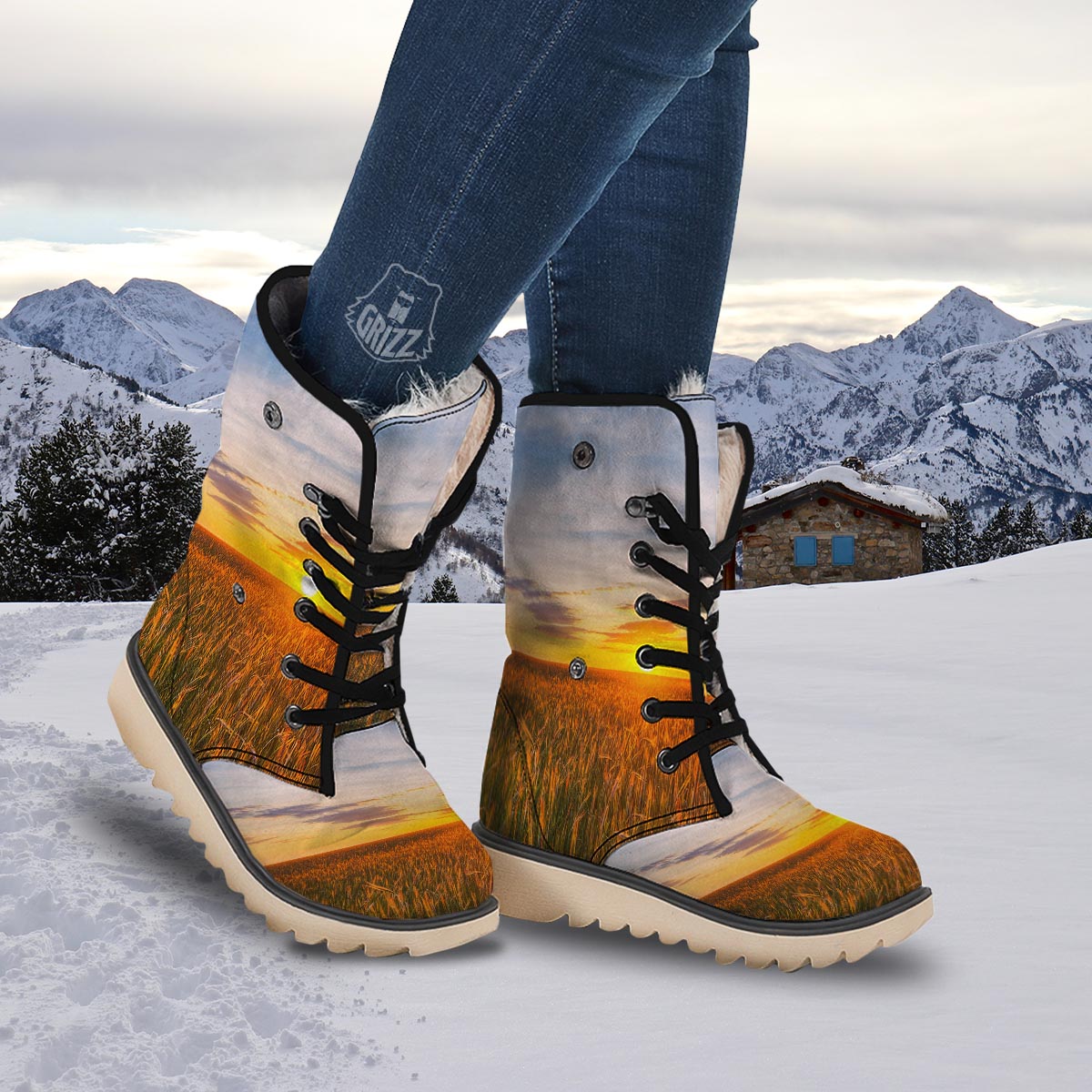 Field Sunrise Print Snow Boots-grizzshop