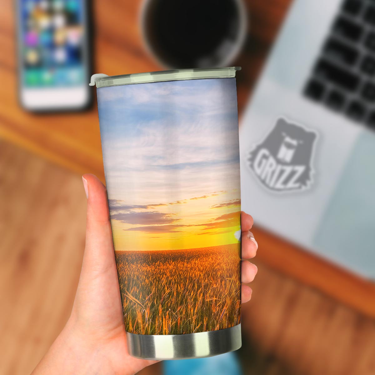 Field Sunrise Print Tumbler-grizzshop