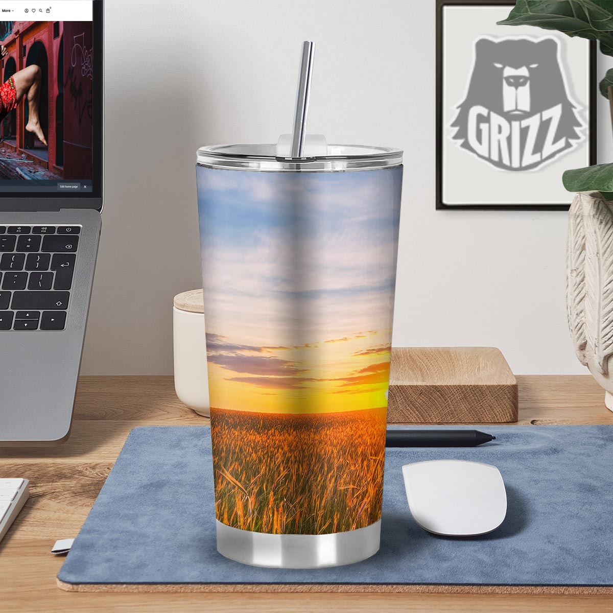 Field Sunrise Print Tumbler-grizzshop