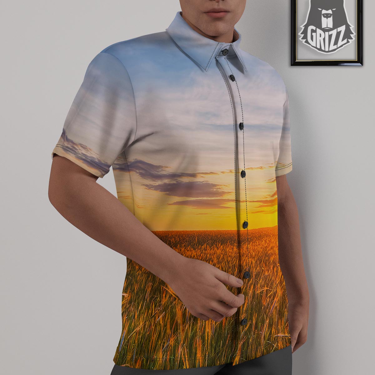 Field Sunrise Print Untucked Shirts-grizzshop