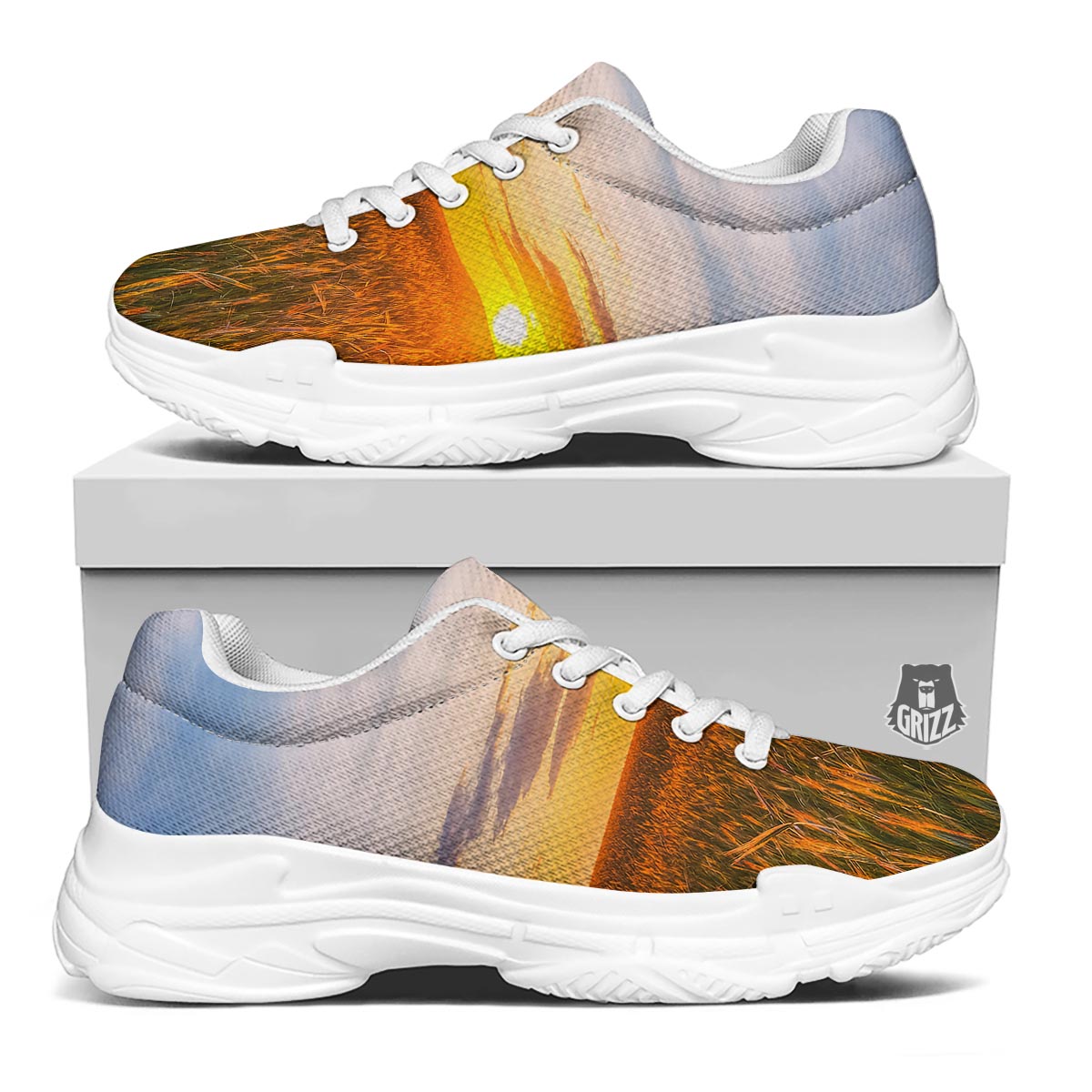 Field Sunrise Print White Chunky Shoes-grizzshop