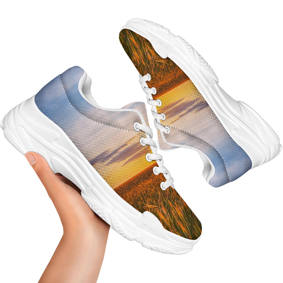 Field Sunrise Print White Chunky Shoes-grizzshop
