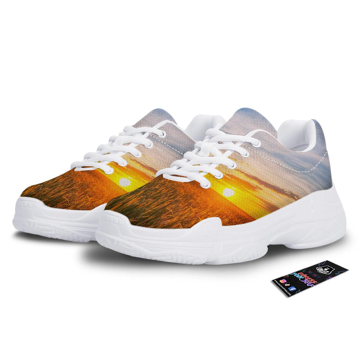 Field Sunrise Print White Chunky Shoes-grizzshop