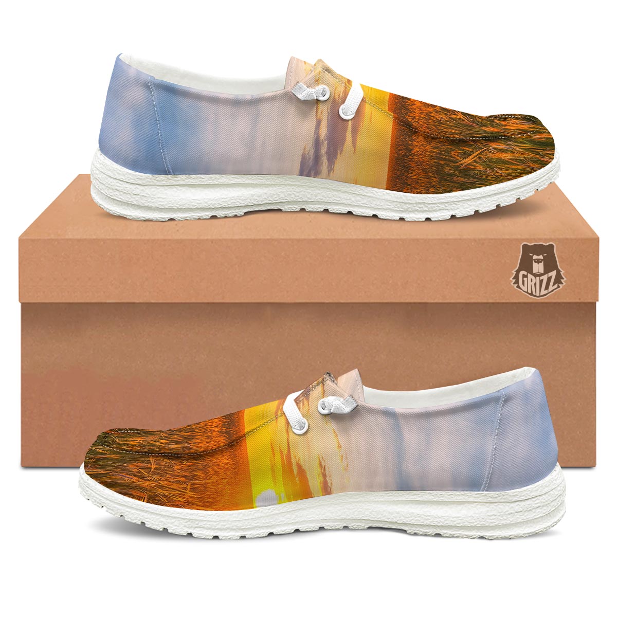 Field Sunrise Print White Loafers-grizzshop