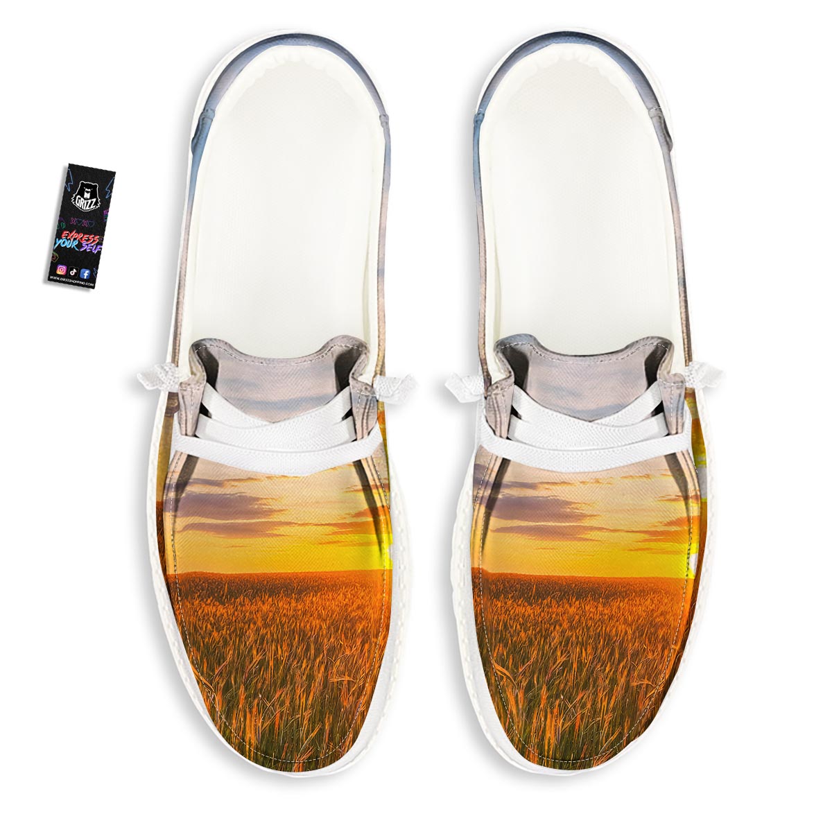 Field Sunrise Print White Loafers-grizzshop