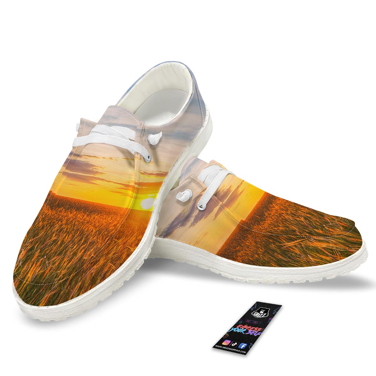 Field Sunrise Print White Loafers-grizzshop