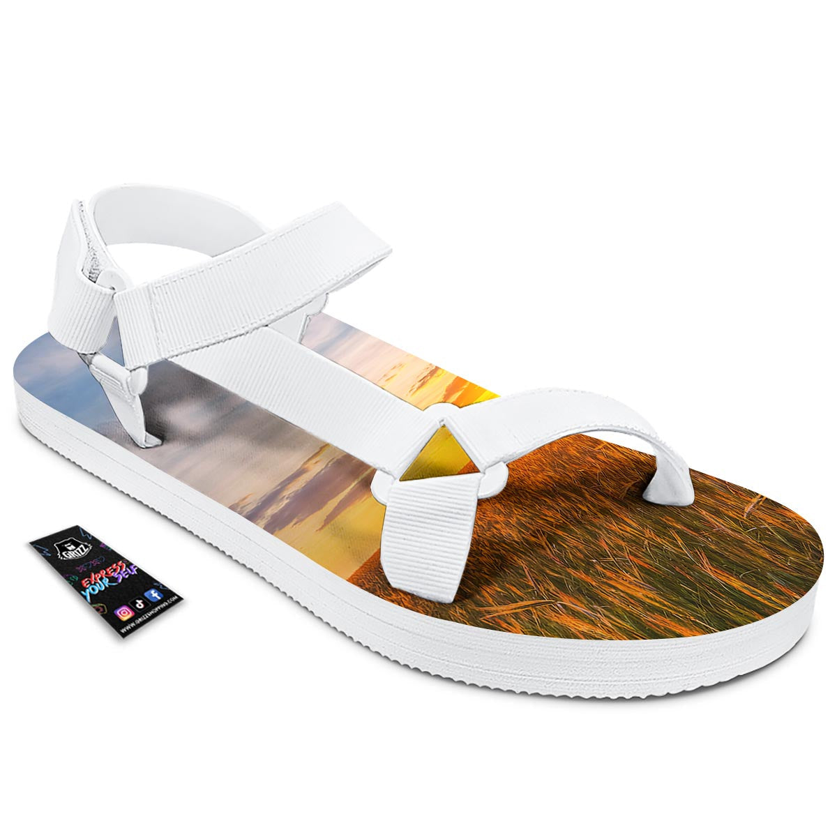 Field Sunrise Print White Open Toe Sandals-grizzshop