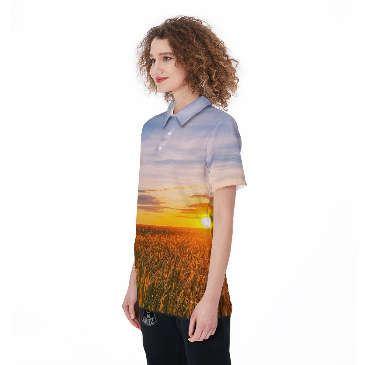 Field Sunrise Print Women's Golf Shirts-grizzshop