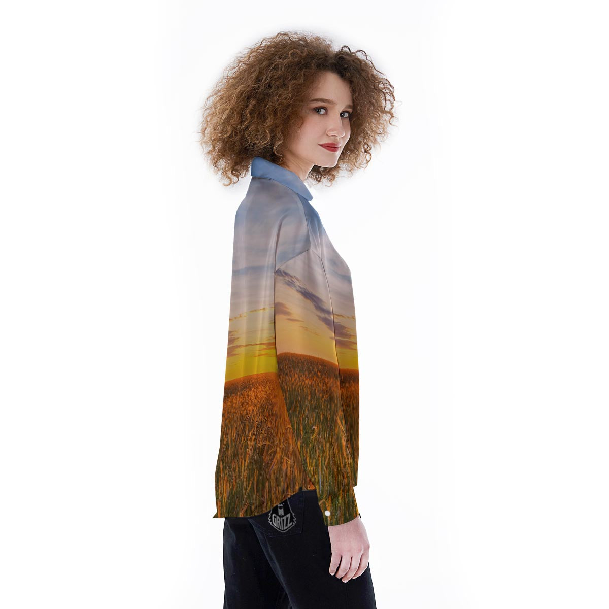 Field Sunrise Print Women's Long Sleeve Shirts-grizzshop