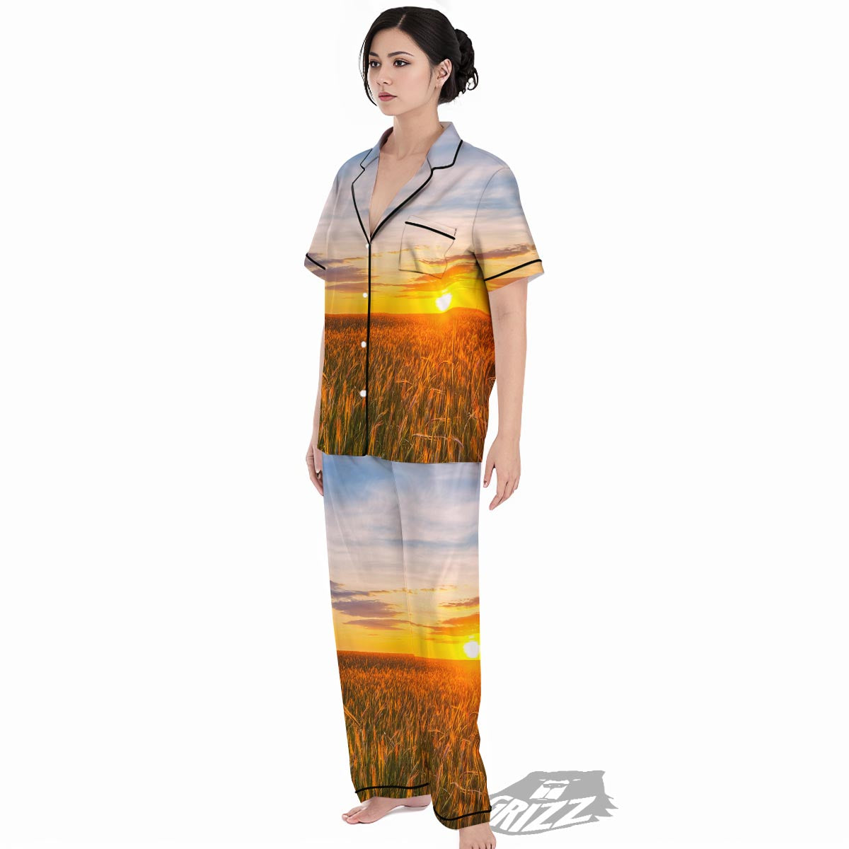 Field Sunrise Print Women's Pajamas Set-grizzshop