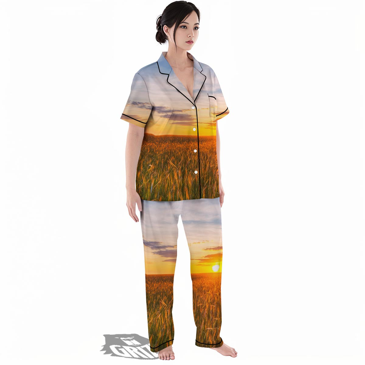 Field Sunrise Print Women's Pajamas Set-grizzshop
