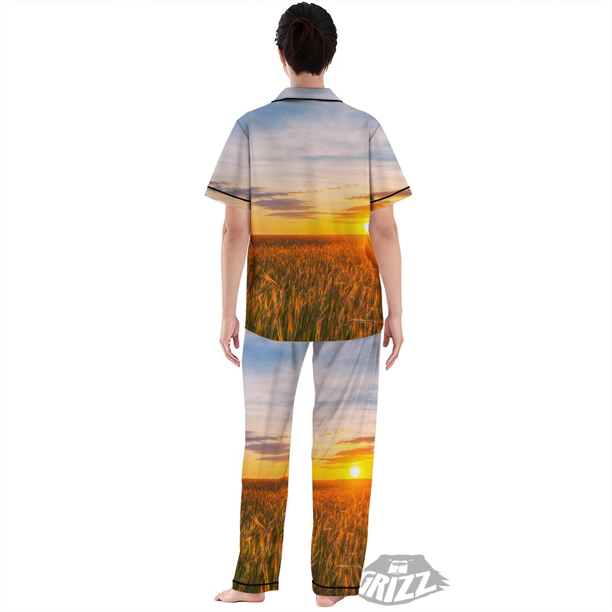 Field Sunrise Print Women's Pajamas Set-grizzshop