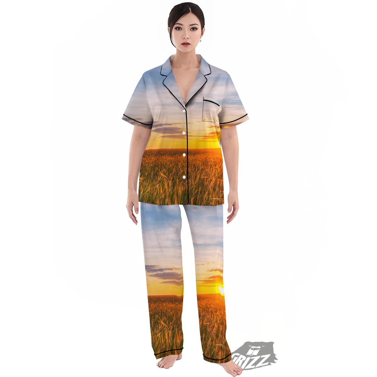 Field Sunrise Print Women's Pajamas Set-grizzshop
