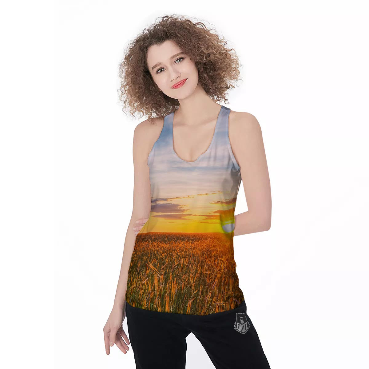 Field Sunrise Print Women's Racerback Tank Top-grizzshop