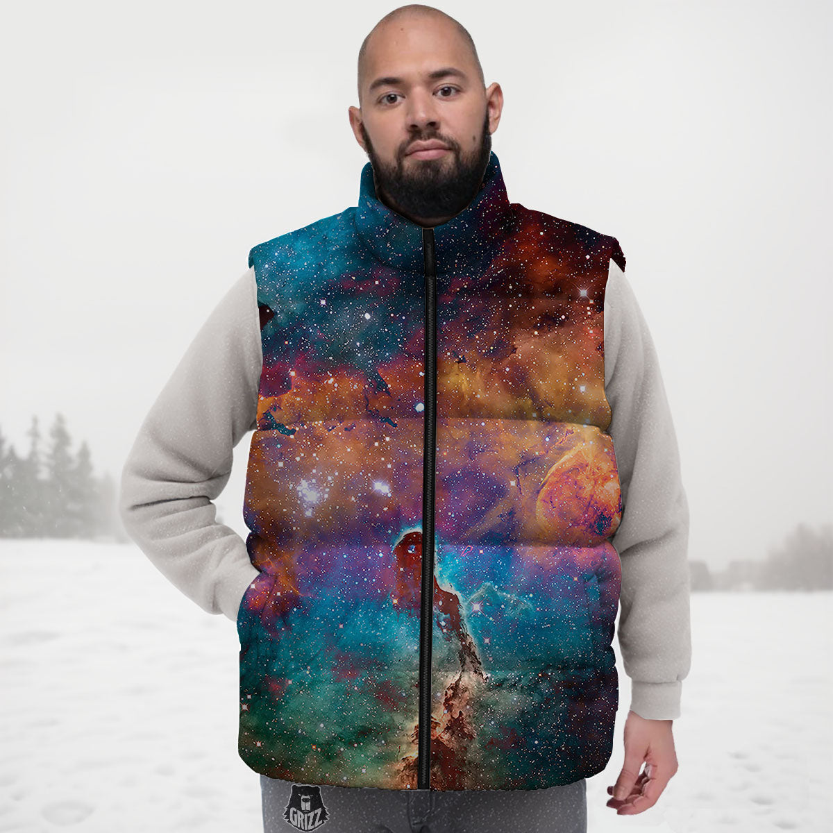 Fiery Universe Nebula Galaxy Space Print Down Vest
