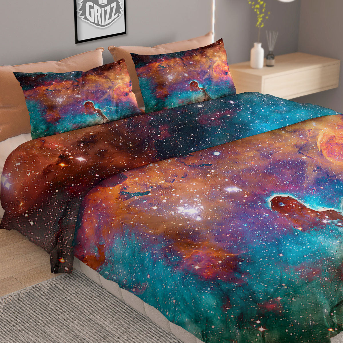 Fiery Universe Nebula Galaxy Space Print Duvet Cover Bedding Set