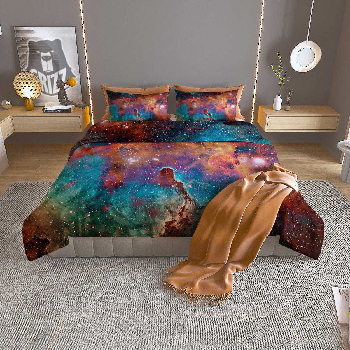 Fiery Universe Nebula Galaxy Space Print Duvet Cover Bedding Set