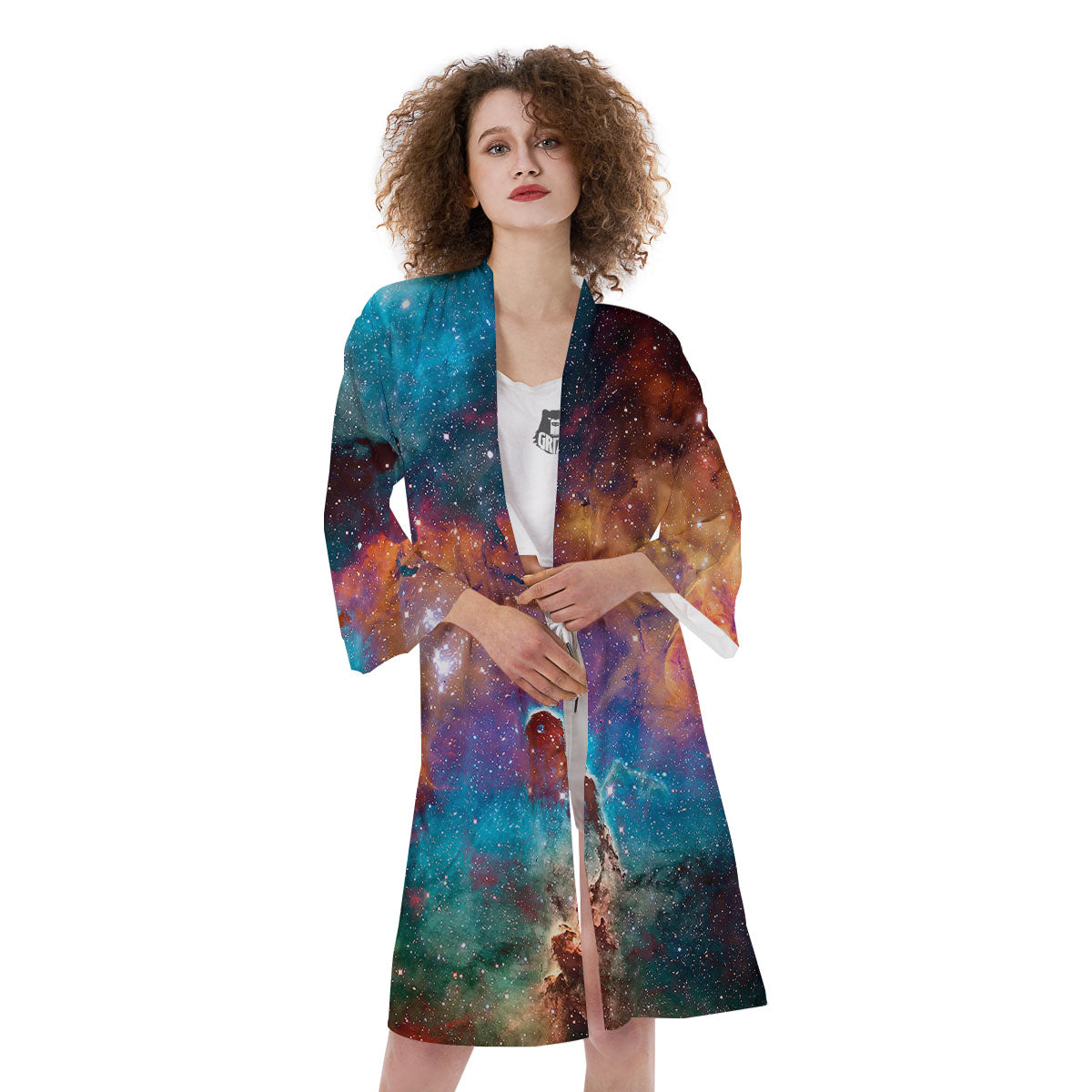 Fiery Universe Nebula Galaxy Space Print Kimono-grizzshop