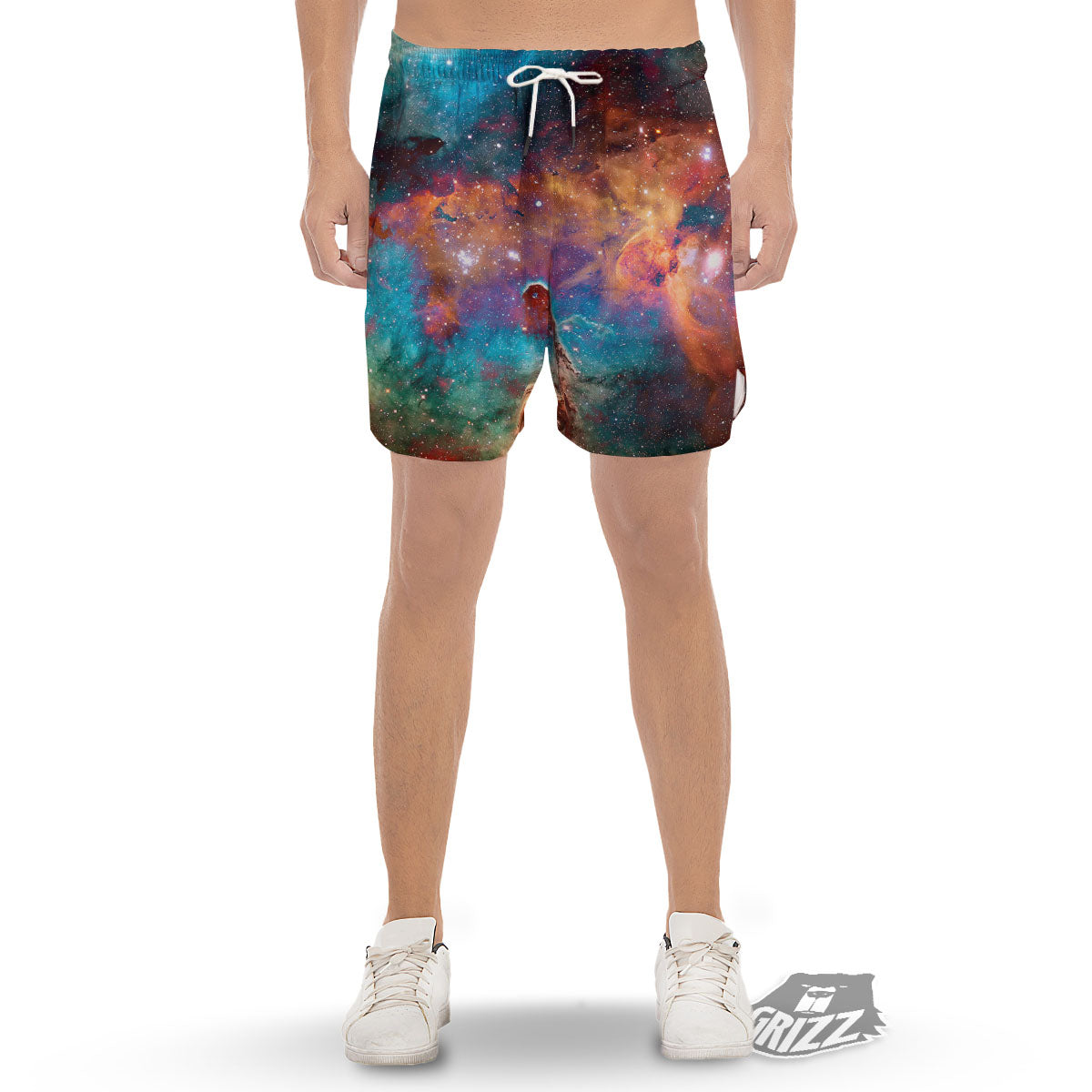 Fiery Universe Nebula Galaxy Space Print Men's Gym Shorts-grizzshop