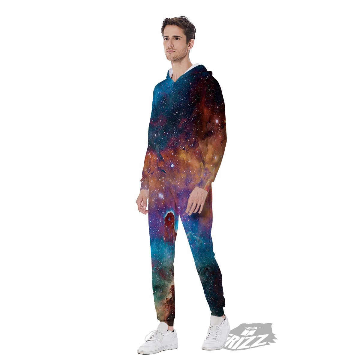 Fiery Universe Nebula Galaxy Space Print Men's Jumpsuit-grizzshop