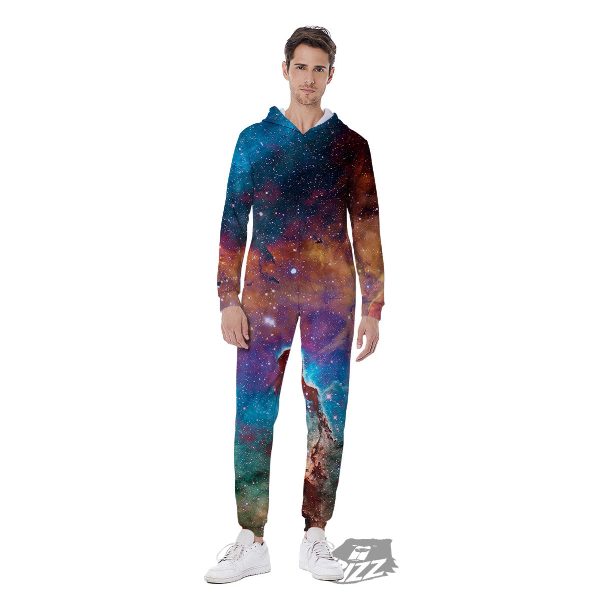 Fiery Universe Nebula Galaxy Space Print Men's Jumpsuit-grizzshop