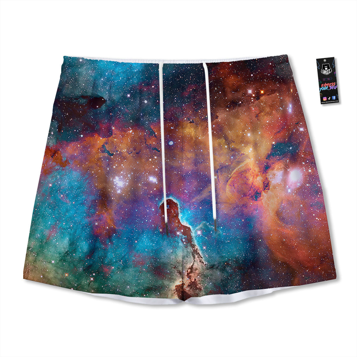 Fiery Universe Nebula Galaxy Space Print Mesh Shorts