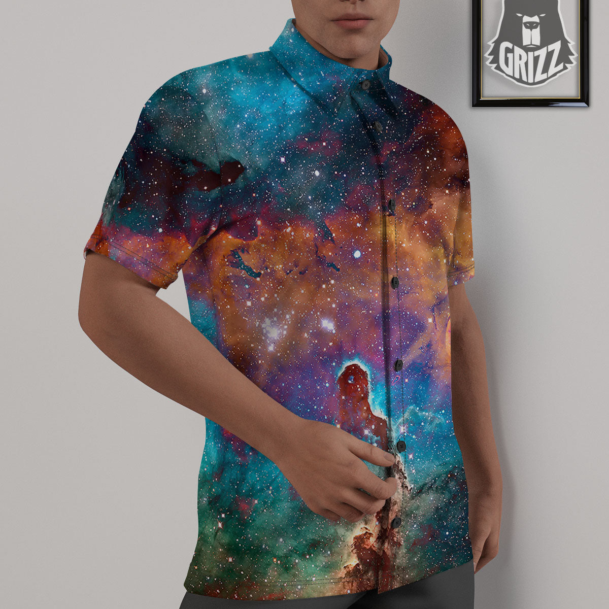 Fiery Universe Nebula Galaxy Space Print Untucked Shirts-grizzshop