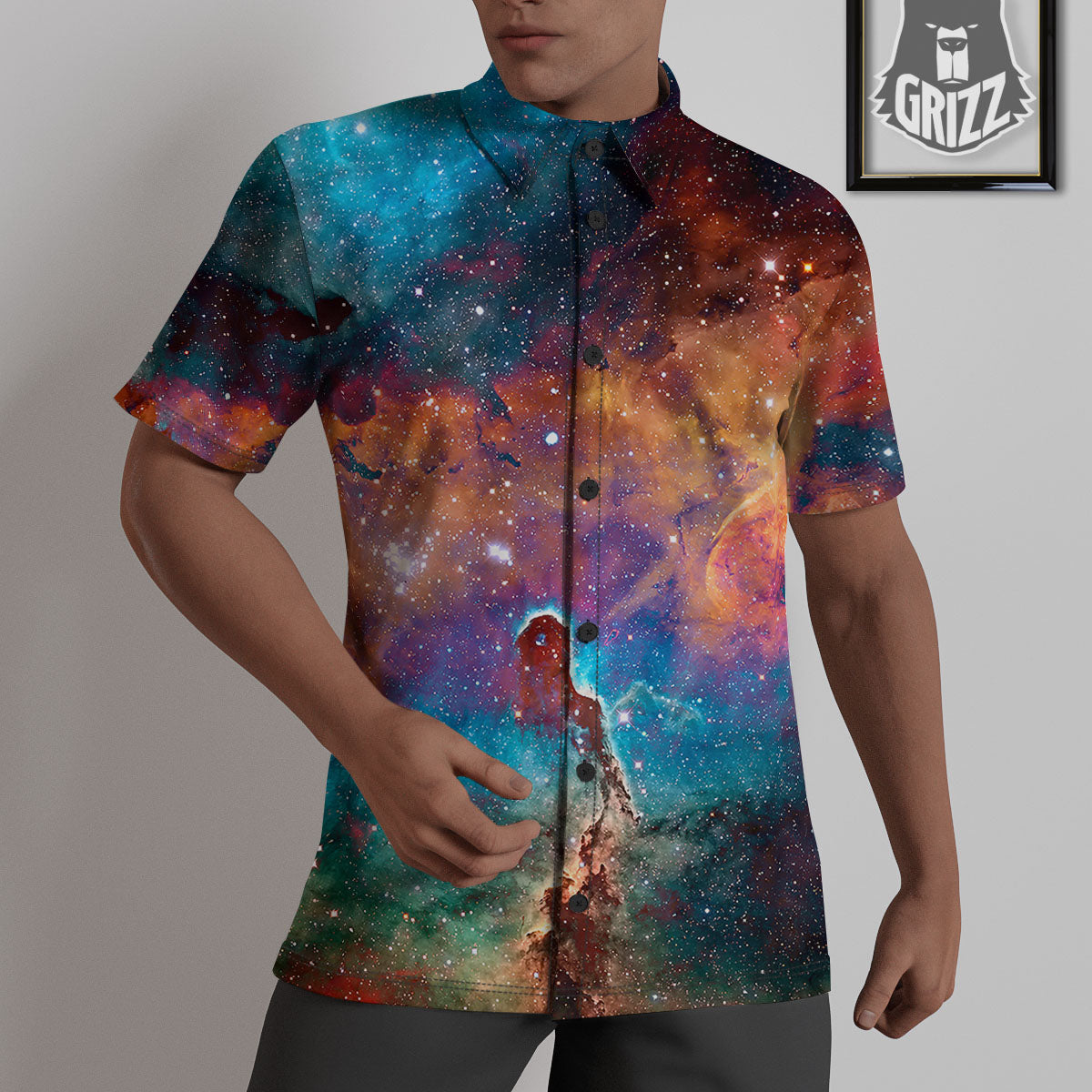 Fiery Universe Nebula Galaxy Space Print Untucked Shirts-grizzshop