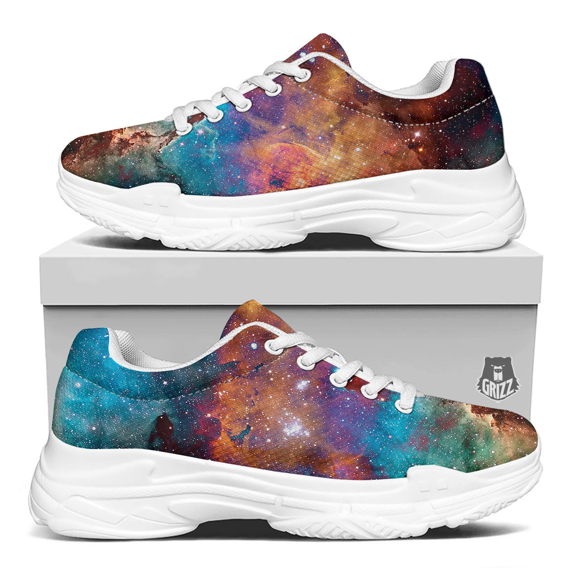 Fiery Universe Nebula Galaxy Space Print White Chunky Shoes-grizzshop