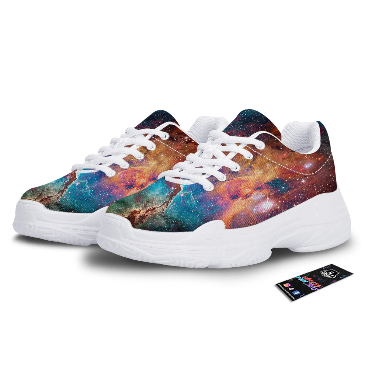 Fiery Universe Nebula Galaxy Space Print White Chunky Shoes-grizzshop