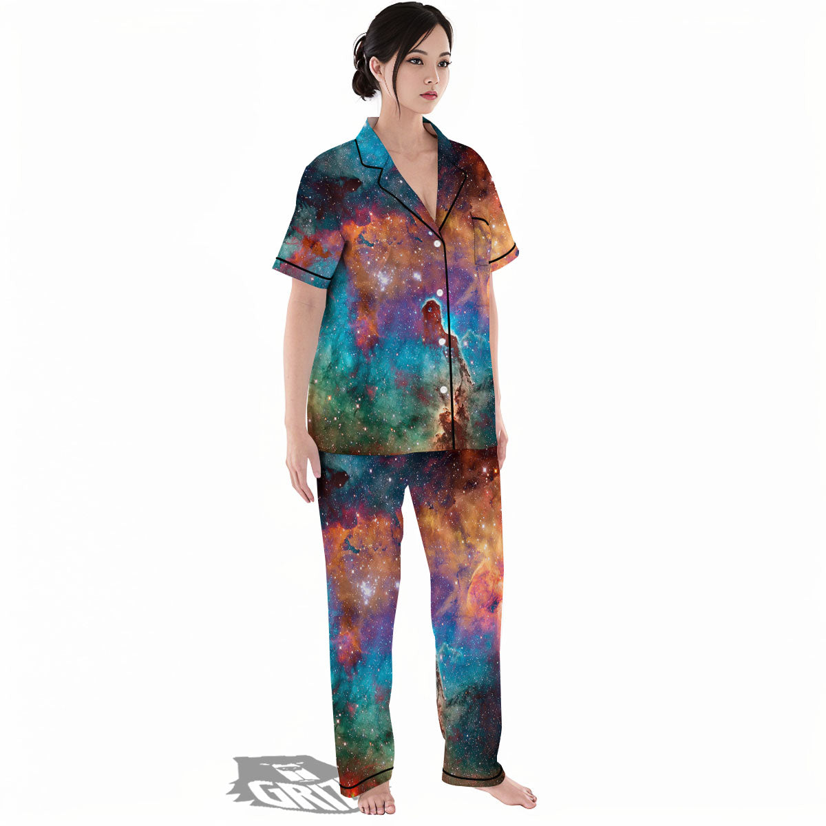 Fiery Universe Nebula Galaxy Space Print Women's Pajamas Set-grizzshop