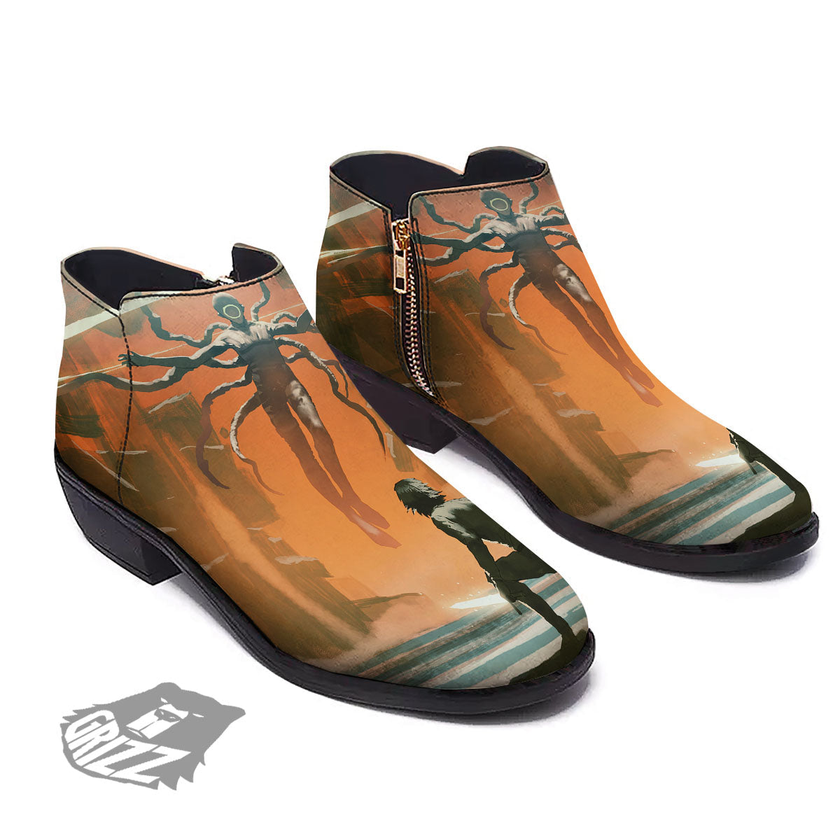 Fight With Alien Print Ankle Boots-grizzshop