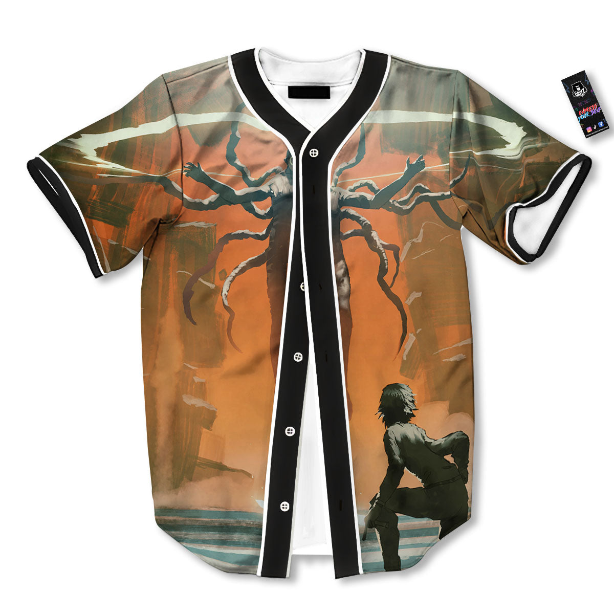 Fight With Alien Print Baseball Jersey-grizzshop