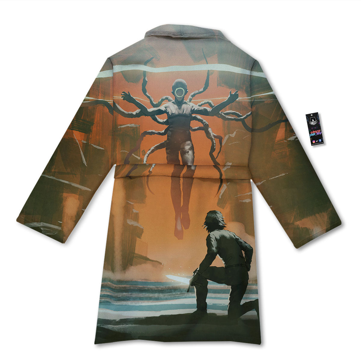 Fight With Alien Print Bathrobe-grizzshop